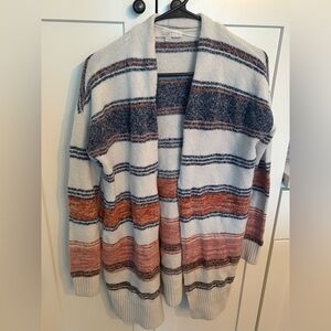 Loft Wool Alpaca Blend Striped Longline Open Front Cozy Cardigan Sweater Size S